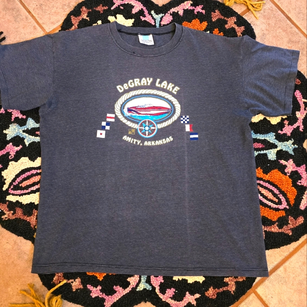 🔥🔥Retro Kingsrree Classic Made In USA Navy and Grey DeGray Lake Graphic Tee🔥